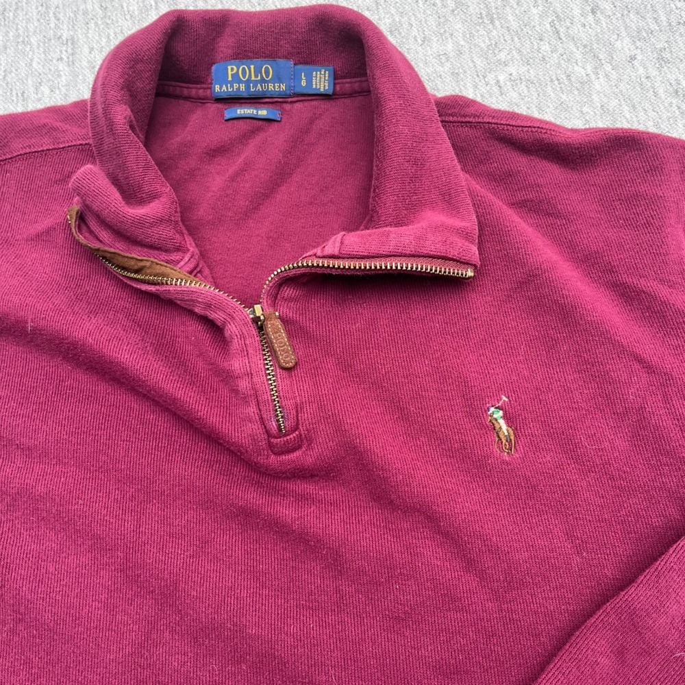 Polo Ralph Lauren Mens Estate Rib Quarter Zip Pullover Burgundy Maroon Large